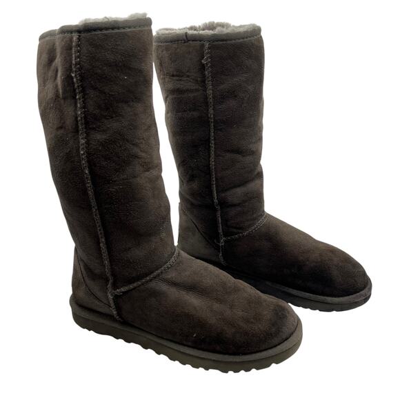 UGG Australia Classic Suede Tall Shearling Fur Boots Gray Pull On Size 7 Cozy - Picture 14 of 16